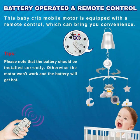 Disco Ball Motor With Remote For Party Decor showing remote and battery operated features with crib mobile detail