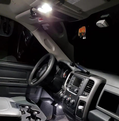 12 Piece Interior LED Light Kit For Dodge Ram 1500 2500 3500 From 2009 To 2018 Super Bright Map Dome Vanity Bulbs installed in cabin