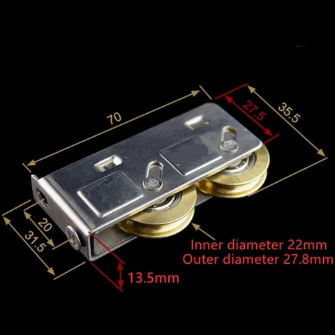 Premium Stainless Steel Sliding Door Rollers And Window Pulley With Copper Double Wheel System dimensions and design layout.