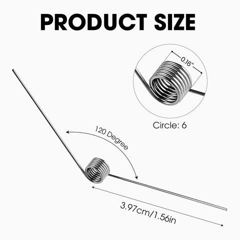 40 Pack Stainless Steel Tiny Torsion Springs For DIY Repair Woodworking And Hair Clip Replacements 0.01 Inch Wire Diameter 0.16 Inch Outside Diameter Six Turn Coils Light Duty showing spring dimensions and angle