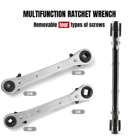 Thorstone flaring tool and swaging kit for HVAC copper tubing; three silver wrenches (1/4, 3/16, 5/16) with tubing cutter and ratchet