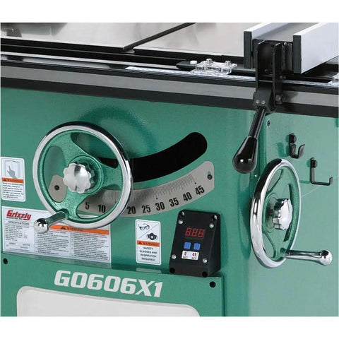 Control panel of a Heavy Duty Shop Rockstar With Kickass 12 Inch Table Saw Featuring A Powerhouse 7.5 HP Motor.