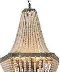 Wood Bead Chandelier Gray And White Boho Beachy Vibe Five Light Fixtures Pre Strung Beads Ready To Hang Adjustable 39 Inch Chain
