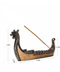 Hand Carved Dragon Boat Incense Holder For Stick Incense Burners, side view with measurements, dragon-shaped decoration