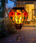 Hummingbird Hot Air Balloon Solar Lantern Outdoor Hanging Light With Flickering Flame Metal And Glass Waterproof Lanterns
