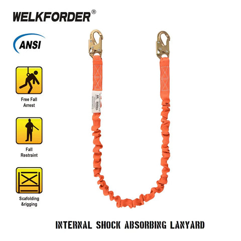 6 Foot Internal Shock Absorbing Restraint Lanyard With Double Forging Snap Hook Connectors Built Tough Worksite Ready For Fall Protection ANSI Z359.13-2013 Compliant Three Pack Kit, orange lanyard with snap hooks