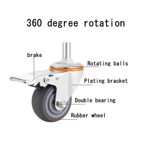 5 Inch Heavy Duty Castor Wheels With TPR Swivel Base showing detailed components like brake, rubber wheel, and plating bracket.