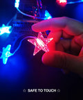 Close-up of red-led star from Hanging Star Curtain Lights For Window With 70 Star String Lights USB Plug In 8 Modes Twinkle Fairy Lights