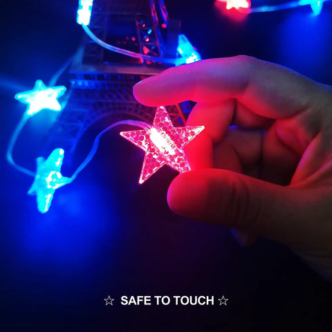 Close-up of red-led star from Hanging Star Curtain Lights For Window With 70 Star String Lights USB Plug In 8 Modes Twinkle Fairy Lights