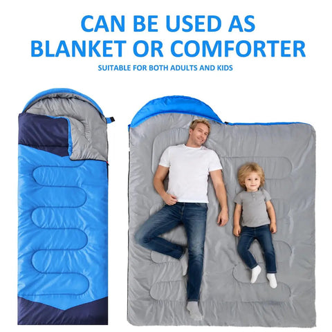 Three Season Camping Sleeping Bag For Adults And Kids Lightweight Weather Resistant And Waterproof used as blanket or comforter
