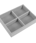 Prime Velvet Jewelry Organizer Tray With Four Grid Sections Stackable Display Holder For Watches Bracelets Rings dope compact storage setup to keep all your bling tight at home, gray velvet with divider.