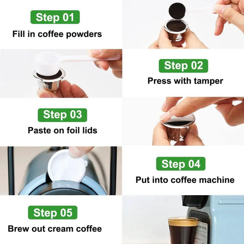 Steps for using Reusable Espresso Capsules Refill Pods For Original Line Coffee Machines Stainless Steel Cups And Filters