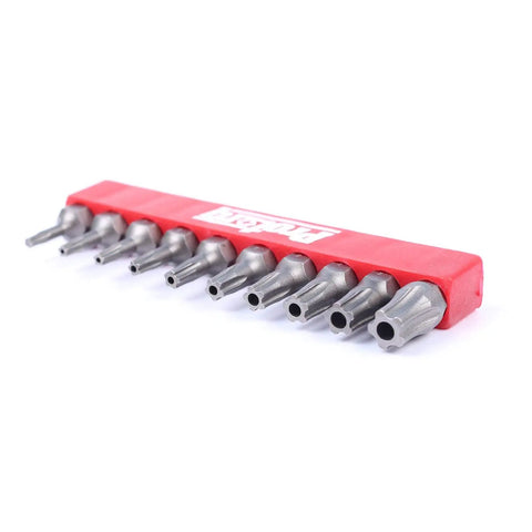 Torx Plus Five Point Tamper Proof Security Bits Set Ten Pieces 25mm IPR 7 Through 40 Beefy Heavy Duty S2 Steel With One Quarter Inch Hex Shank Universal Fit And Durable Drive Bits Holder