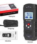 4 In 1 Electronic Stud Finder Wall Scanner To Nail Center Detection And Sound Alerts For Scouting Wooden Studs Copper Pipe Metal Clips Plus Live Ac Cables Making Home Repair A Breeze For Any Garage Tinkerer showing tool with packaging, storage bag, and instructions.