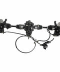 Front view of Beefy CV Axle Shaft Assembly and Drive Shaft Gear Box Differential and Steering Spindle Knuckle Kit for 4WD Rear Drive ATVs UTVs with 4 stud hubs