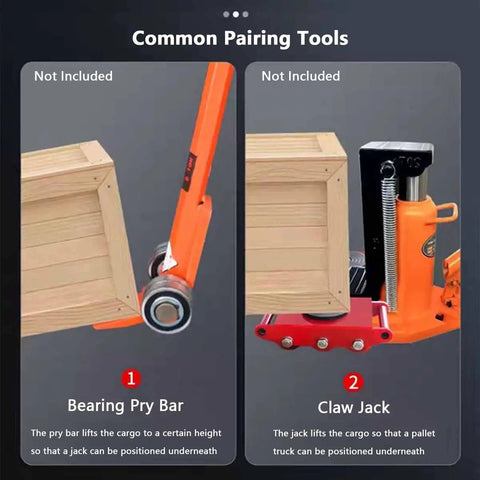 Image showing tools: Bearing Pry Bar and Claw Jack for lifting cargo, ideal for 180 Degree Swivel Cargo Trolley Skate Featuring Polyurethane And Steel Rollers For Heavy Machinery Moving And Industrial Hauling That Lets You Slide Weighty Loads With Zero Drama Or Sweat.