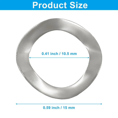 50 Pack Straight Up Premium 304 Stainless Steel Wave Washers size dimensions 0.41 inch to 0.59 inch for securing bolts.