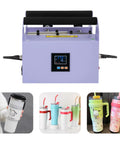 Heavy Duty 40 Oz Tumbler Heat Press Machine With Sturdy Iron Body, Adjustable Temp Up To 400F, Display and tumblers shown.