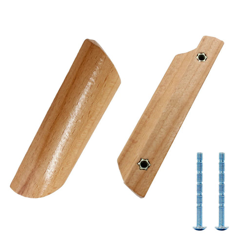 Wooden Handle Set 64mm Hole Centers Decorative Furniture Pulls Painted Smooth Finish in natural log color with mounting screws, pack of 10.