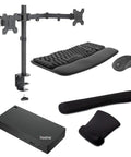 Thunderbolt 4 Docking Station With 100W Charging, 4K 8K Display Support, HDMI USB-C Ports, Dual Monitor Desk Mount, Wireless Keyboard Mouse Combo, Ergonomic Gel Wrist Pad, Sweet Workstation Setup To Crush Your Daily Workflow, black desk mount, wireless keyboard, mouse, ergonomic wrist pads