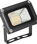 JUDYSSY 10W Led Flood Lights, Dc 12-24V Security Lighting Ip65 Waterproof Gard, close-up of black aluminum floodlight with bracket.