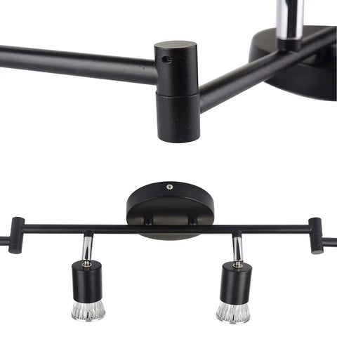 Close-up of Dope Six Light Head Adjustable LED Track Lighting Kit With Three Bar Layout And Flexible Arms, Matte Black detail