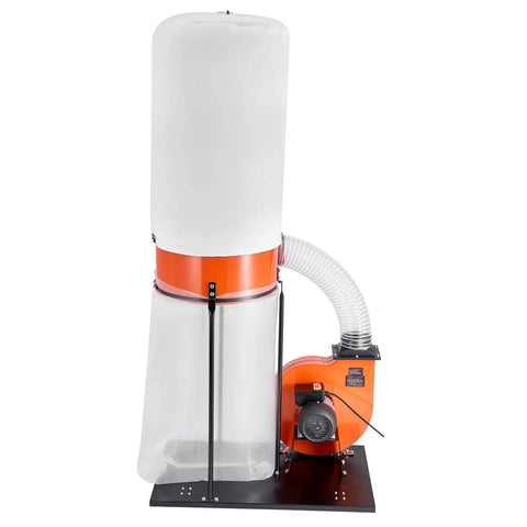 Beast 1200 CFM Dust Collector With 2.5 Micron Vortex Cone, 2.0HP Sawdust System with clear dust and filter bags, front view