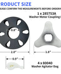 Upgraded Washer Clutch Kit With Motor Coupling And Four Agitator Dogs Replacement For Top Load Washers To Fix Agitation And Spin Problems Like A Pro Easy Install Durable OEM Style Parts. Black 2.0" washer motor coupling kit and 1.8" agitator dog parts