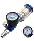 Badass Air Pressure Regulator With Precision Gauge And Slick Inline Water Filter, quarter inch connection, compact design.
