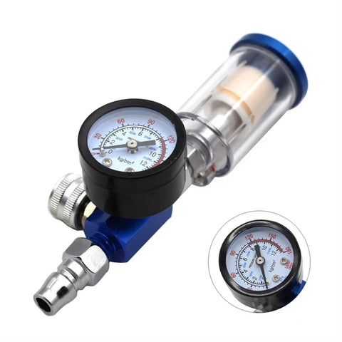 Killer Paint Spray Gun Air Pressure Regulator With Built In Gauge And 1/4 Inch Thread Pneumatic Filter showing pressure gauge and filter unit.