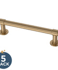 Champagne Bronze Cabinet Handles 5 Pack, 4 Inch Center To Center Drawer Pulls, durable metal finish, viewed from front angle