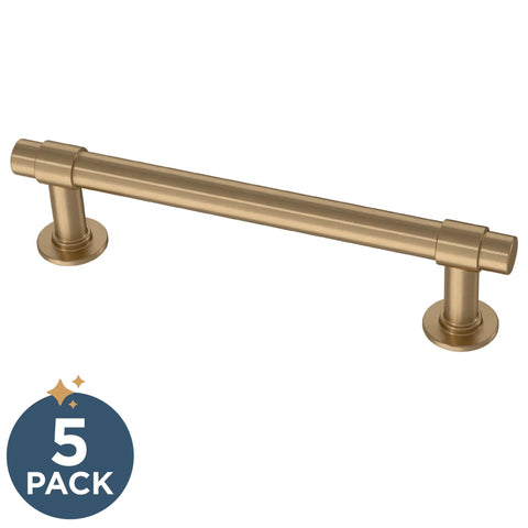 Champagne Bronze Cabinet Handles 5 Pack, 4 Inch Center To Center Drawer Pulls, durable metal finish, viewed from front angle