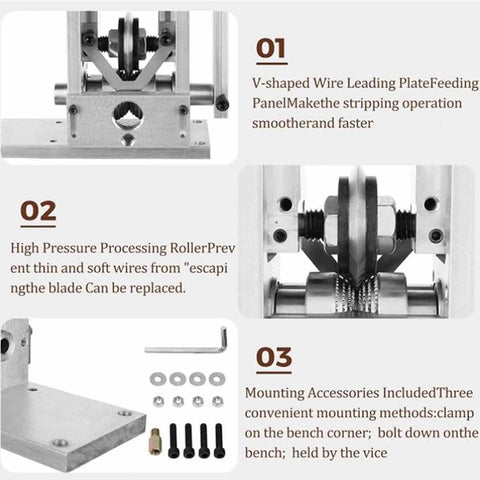GfsgHzz 35W Automatic Wire Stripper Machine With Fast Stripping Speed And Hand-Crank Drive, featuring v-shaped plate and accessory parts.