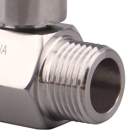 Close-up of 3/8 Inch NPT Male to Male Stainless Ball Valve with SUS316 body and double seal system for plumbing