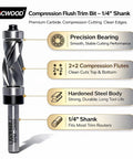 Compression Top And Bottom Bearing Flush Trim Router Bit With One Quarter Inch Shank, One Half Inch Cutting Diameter, labeled diagram