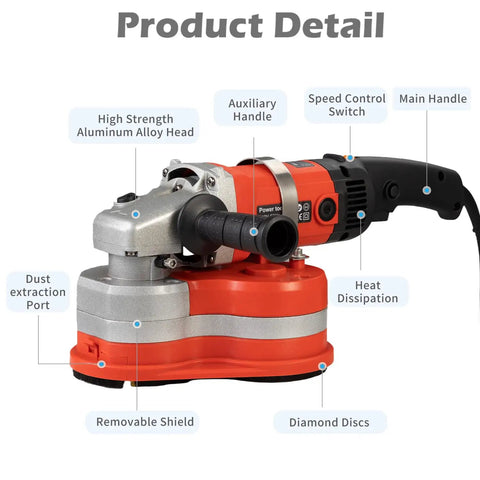 Beast Mode Powerful Electric Diamond Polisher With Telescopic Rod 3800W showing labeled parts like handle and diamond discs.