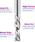 SpeTool spiral router bit, down-cut, 1/4 in diameter, 1/4 in shank, solid carbide.