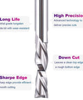 SpeTool 1/4 in shank spiral downcut router bit, solid carbide, 1 in cutting length
