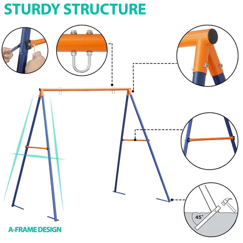 Heavy Duty A Frame Swing Stand With Ground Stakes For Saucer And Web Swings Extra Large Full Steel Frame 440 Lb Capacity