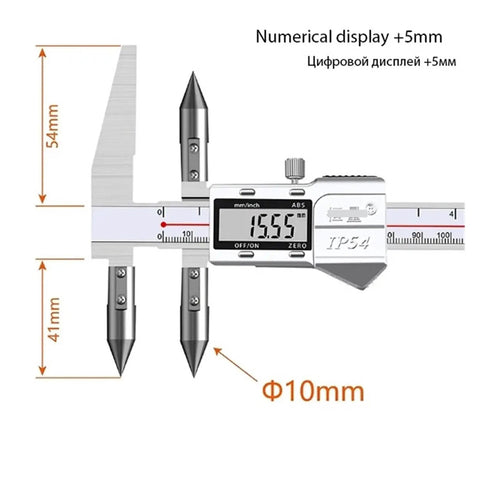 Hella Accurate Digital Caliper Nailing Edge To Center And Hole Centers With Crisp Numeric Displays and solid stainless steel frame.