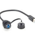IP67 Waterproof USB 3.0 Type B Bulkhead Panel Mount Cable USB B Male To Female Extension Cable 5Gbps Built For Printers, PLCs, HMIs, CNCs, Industrial Cams And Machine Vision 0.3m, black cable with cap