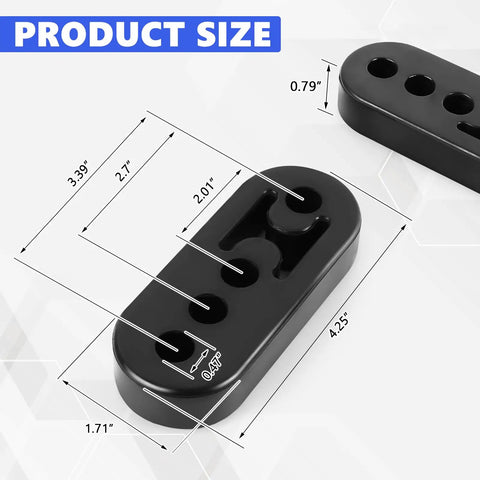 Rugged Pro Grade Exhaust Hanger Set For Cars Four Pack 0.47 Inch Four Hole Adjustable size dimensions.