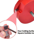 4 Inch PVC Pipe Reamer With Aluminum Body And Stainless Steel Hex Key Shaft showing four cutting carbide insert