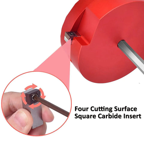 4 Inch PVC Pipe Reamer With Aluminum Body And Stainless Steel Hex Key Shaft showing four cutting carbide insert