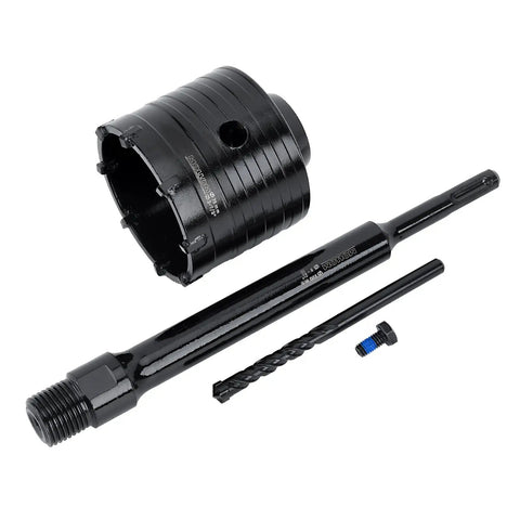 Heavy Duty 73mm Concrete Hole Saw With 220mm SDS Plus Shank includes carbide drilling bits for masonry applications.