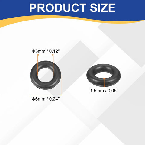 50 Pack Nitrile Rubber O Rings 6mm OD 3mm ID 1.5mm Wide Buna N Seals For Car Auto Plumbing Faucets Gas And Air Lines Waterproof Oil Resistant Replacement Gaskets, size diagram