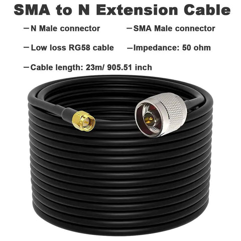 Ultra Flexible RG58 N Male To SMA Male Antenna Coax Cable 75 Feet Low Loss 50 Ohm Pure Copper RF Cable coiled with connectors