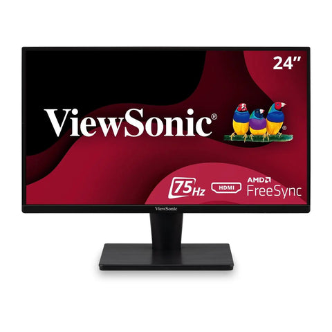24 Inch Full HD 1080p Monitor With 100Hz Refresh Rate For Smooth Gaming And Office Productivity Eye Care With Flicker Free Blue Light Filter Narrow Bezel HDMI And VGA Inputs Ideal For Home Office Or Workspace, showing front view with brand logo and specs displayed on screen.