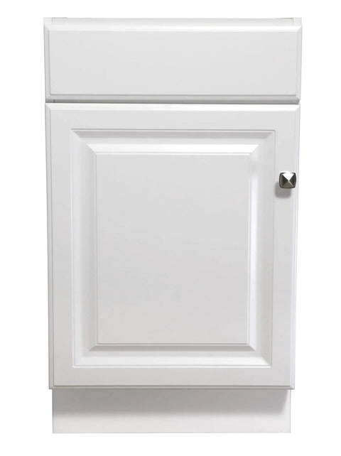 Unassembled White Bathroom Vanity Cabinet With One Door Frameless Design 18 By 16 Inches No Top Spacious Interior