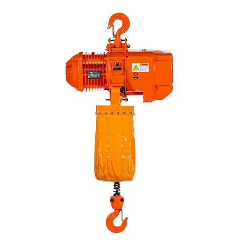 Prowinch 2 Ton Electric Chain Hoist With 20 Ft Lift And H3 Heavy Duty Grade, featuring an orange motor and hook.